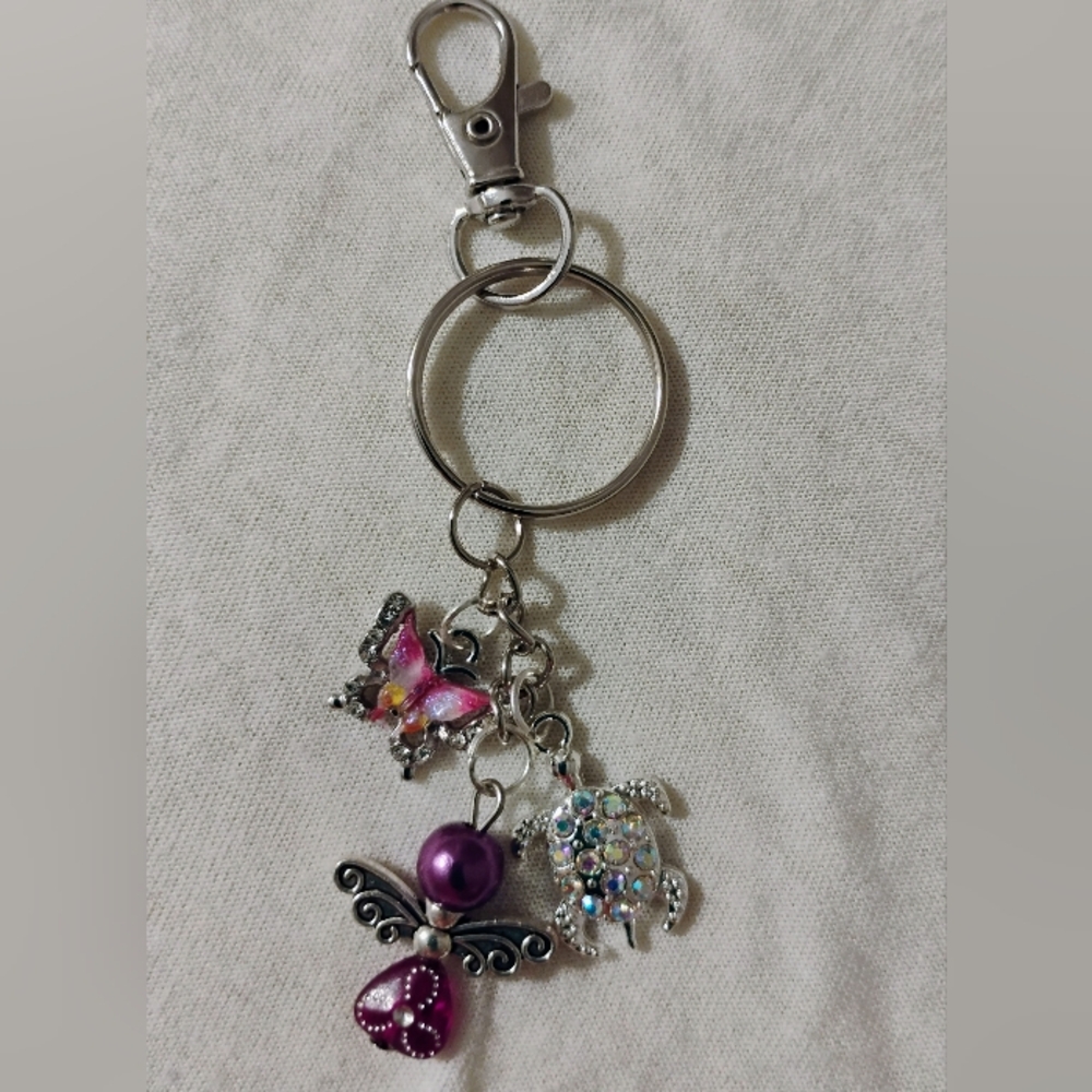 Hand Crafted Silver & Purple Bag Charm/ Key Chain